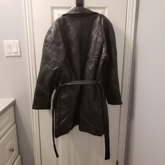 NAVARRE Italian Genuine Black Leather Belted Coat - Picture 2 of 8